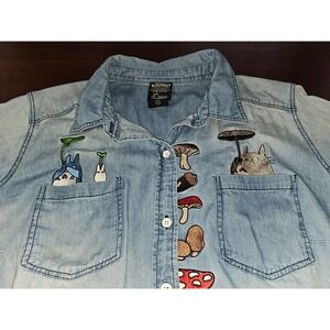 My Neighbor Totoro Ombre Chambry Denim Embroidered Shirt Ghibli Her World  Sz 1